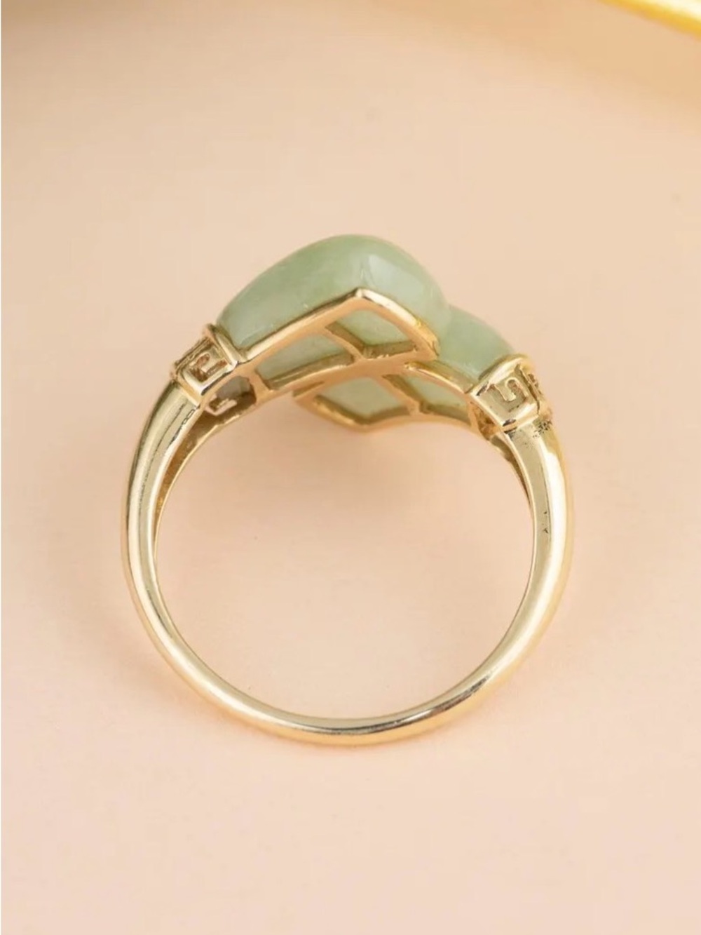 Greek jade 14k yellow real gold ring size 8